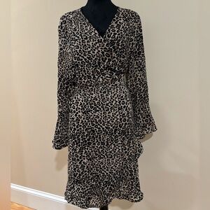 Hayden Leopard Print Wrap Midi Dress Size Medium